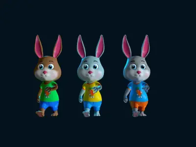 Cartoon Rabbit Gaming Animation pack Low-poly 3D model
