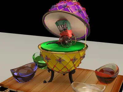 Chinese gold Ingot with Russia Faberge egg  3D model