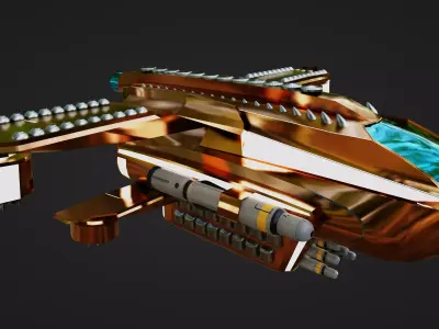 Golden Assault Spacecraft Sci-Fi Game Ready Ship Low-poly 3D model