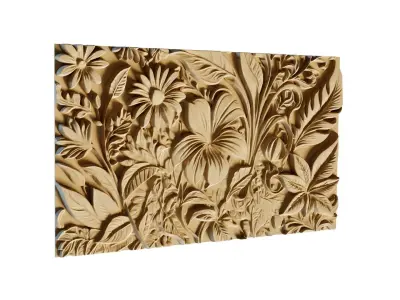 mural flowers decor set wall panel 05 3D model
