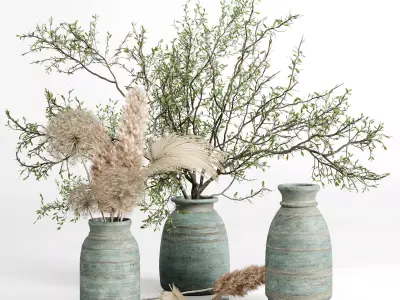 Bouquet plant pampas dry hogweed in a Indian wood Low-poly 3D model