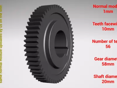 Cylindrical gear - paired - z56 m1 D58 d20 3D print model