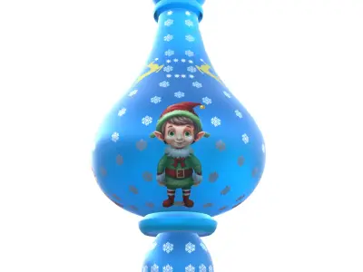 Blue Elf Christmas Glass Ornament Bauble 3D Model PBR Ready Low Low-poly 3D model