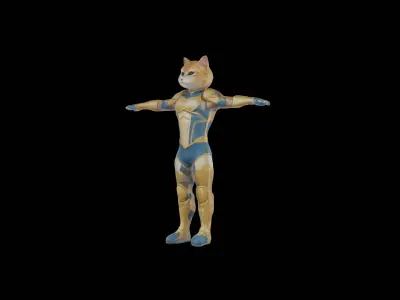 Humanoid Cat Soldier in Sci-Fi Armor VR  AR Low Poly Ready Low-poly 3D model