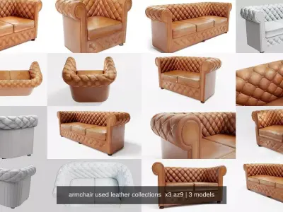 armchair used leather collections  x3 az9 3D Model Pack