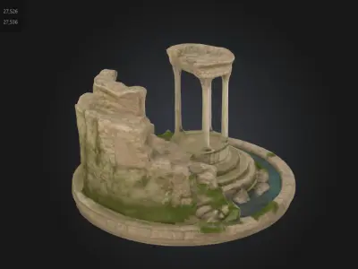 Stylized Ancient Temple Ruins with Water Edge 3D model