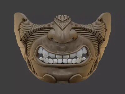 Oni Mask 11 Line pattern Half Face 3D print model