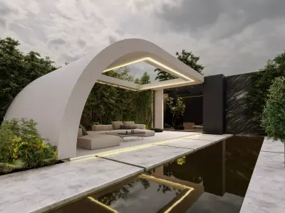 Modern Minimalist Outdoor Lounge Scene  3D model