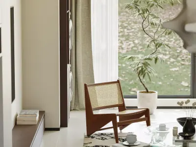 Modern Asian Living Space with Tea Area 3D model