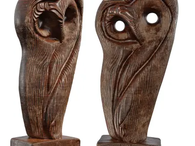 Wooden Owl Statue - Hand-Carved Animal Sculpture 3D model