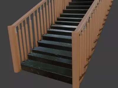 Black Marble Staircase with Wooden Handrails 3D model