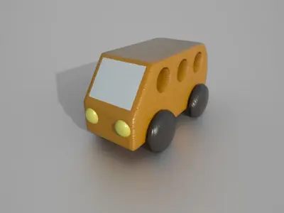 Wooden Toy Bus low poly game ready Low-poly 3D model