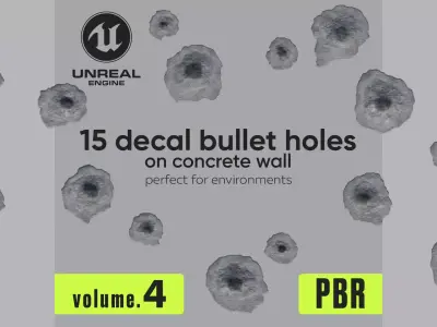 15 Bullet Hole Decals Pack on Concrete Wall 4 Texture