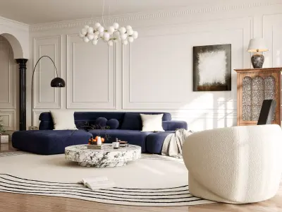 French Eclectic Vintage Living Room 101 3D model  3D model