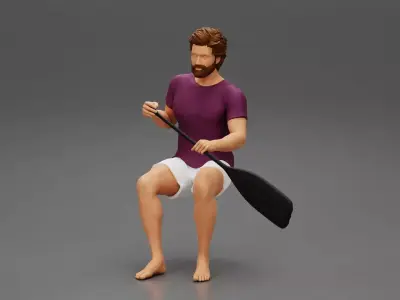 Man rafting on river 3D print model