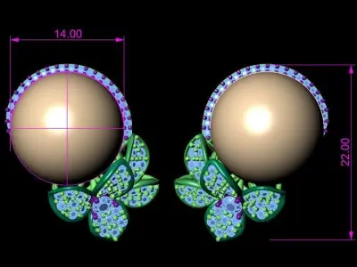 Flower and pearl  earrings 3D print model