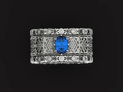 Art Deco Style wedding Ring  oval stone 1501 3D print model