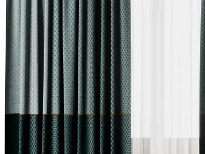 Curtain with rod 18 bule patterned curtain HBH Low-poly 3D model