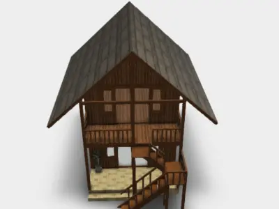 2 Story Wooden Bungalow House Straw Roof SketchUp Model Included Free 3D print model