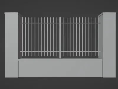 Simple bricks and steel fence Free low-poly 3D model