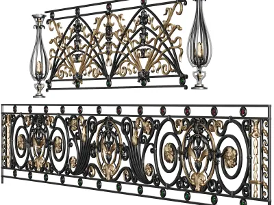 Decorative Wrought Iron Railing 3D Model  3D model