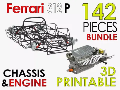 Ferrari 312 P Chassis Frame Undercarriage - Engine Pack Bundle 3D Model Collection