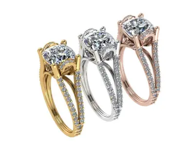 Ring040 cushion cut diamond engagement ring gold 3D print model