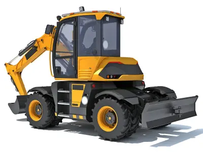 Construction Wheeled Excavator 3D model