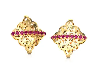 Flower Ornate Stud Earrings 3D print model
