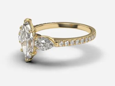 Three Stone diamond Ring 3D print model