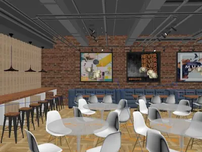 Industrial style lunch bar or kitchen in the office building 3D model