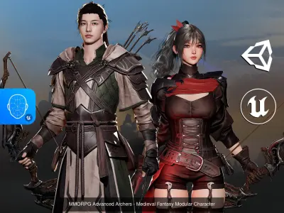 MMORPG Archers - Medieval Fantasy Modular Character Bundle 3D Model Collection