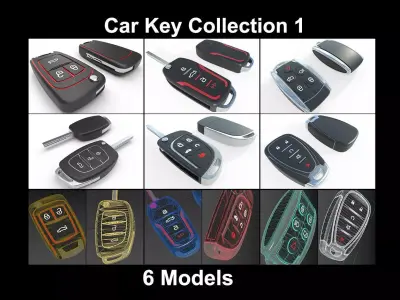 Car Key Collection 1 - 6 Keys 3D Model Pack