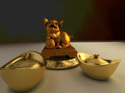 Chinese lucky pig with gold ingot 3D model