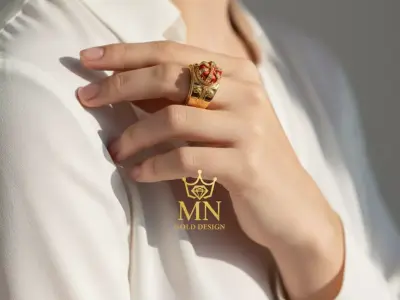 Royal Sovereign Gold Ring with Crown Exquisite Luxury Design 3D print model