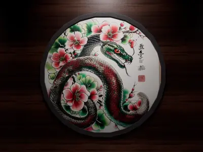 4 Old Japan Snake Pictures 3D model
