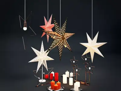 Christmas decorations IKEA set - with stars and candles lamps 3D model