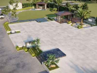 Luxury garden plant of contemporary house  Low-poly 3D model