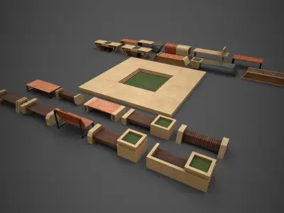 City Bench Low-poly 3D model