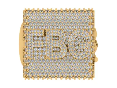 Luxury Custom Hip-Hop Diamond-Encrusted Square Ring  3D print model