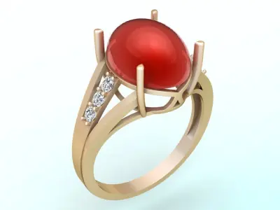 Gemstone Rings - Oval stone ring - Womens Rings 3D print model