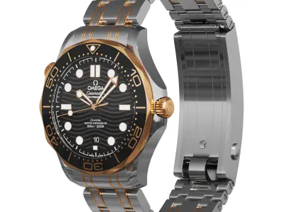 Omega Seamaster Diver 300M gold on steel 3D model