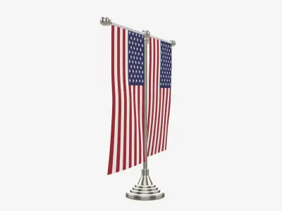 Decorative desk flag on double flagpole 3D model