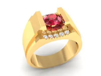 Luxury Men Ring with Ruby and Emerald Center Stones 382 3D print model