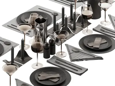 063 Tableware decor set 01 dark matte 3D model