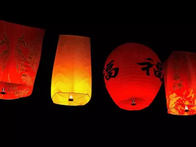 Chinese red sky lantern  Low-poly 3D model
