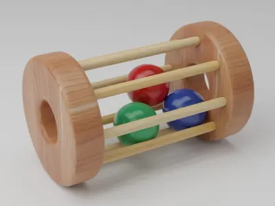 Wooden toy set PBR Low-poly 3D model