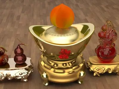 Chinese gold Ingot  and gourd  3D model