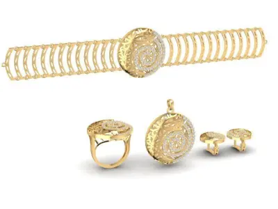 Luxury Spiral Jewelry Set Bracelet Ring Earrings 3D Model 2137 3D print model