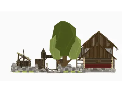 Low Poly 3D Medieval House with Interior Props Optimized Games  Low-poly 3D model
